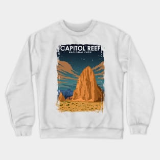 Capitol Reef National Park at Night Vintage Minimal Travel Poster Crewneck Sweatshirt